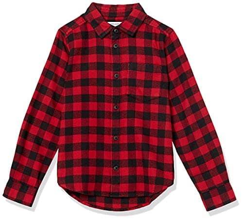 Image of Amazon Essentials Boys' Flannel Button-Down Shirt, Red Buffalo Check, 3 Years