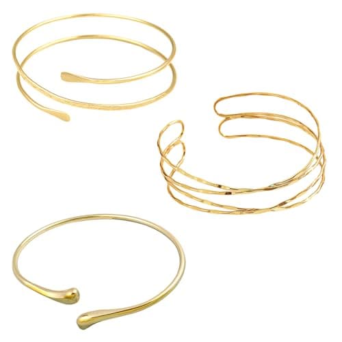 Image of ZeBQrphio Gold Arm Cuff, Fashion Arm Bracelet Upper Arm, Gold Arm Cuff Upper Arm, Adjustable Metal Arm Cuffs for Daily Wear and Special Occasions, 3 Piece Gold Arm Bracelet Set
