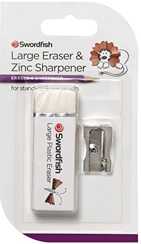 Image of Swordfish Large Eraser and Zinc Single-Hole Pencil Sharpener [Pack of 1] 40284, Silver