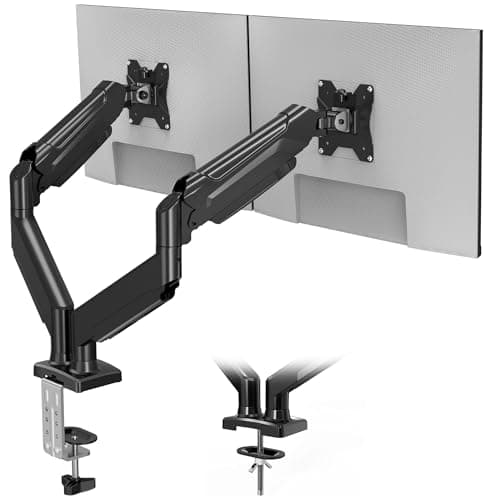 Image of BONTEC Dual Monitor Stand, Adjustable Gas Spring Arms Monitor Desk Mount for 13-32 Inch Screens, VESA 75 & 100mm, 9KG Max Load, C Clamp, Grommet Base, Tilt, Swivel, 360° Rotation, Ergonomic Design