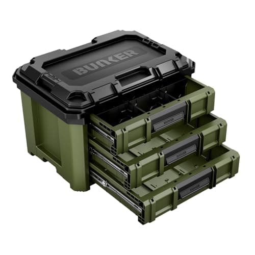 Image of BUNKER Load-Up Stacking Tool Box - 570mm - 3 Drawer Organiser - Heavy-Duty Impact-Resistant Tool Chest - Smooth Auto Lock, Ball Bearing Drawers, Modular Tool System - Workshop or Van Storage Drawers