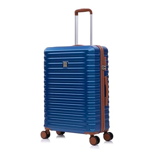 Image of Rocklands Medium Suitcase Hard Shell Lightweight 4 Dual Spinner Wheels Trolley Luggage Suitcase Hold Check in Luggage TSA Combination Lock (Navy Blue, Medium 24")