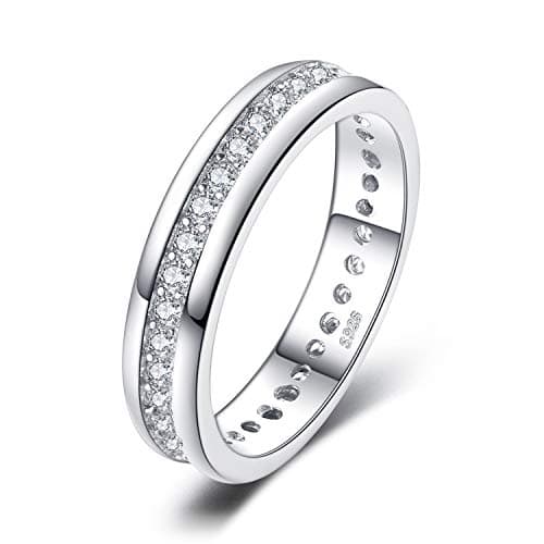 Image of JewelryPalace White Gold Plated 925 Sterling Silver Rings for Women, Channel Set Wedding Band Eternity Ring, Anniversary CZ Simulated Diamond Ring, Girls Womens Jewellery Gifts
