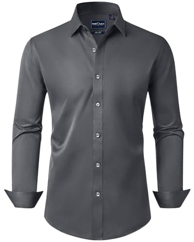 Image of DEMEANOR Mens Dress Shirts Long Sleeve Dress Shirts for Men Slim fit Shirt Mens Casual Shirts Non-Iron Men Formal Shirts Dark Grey