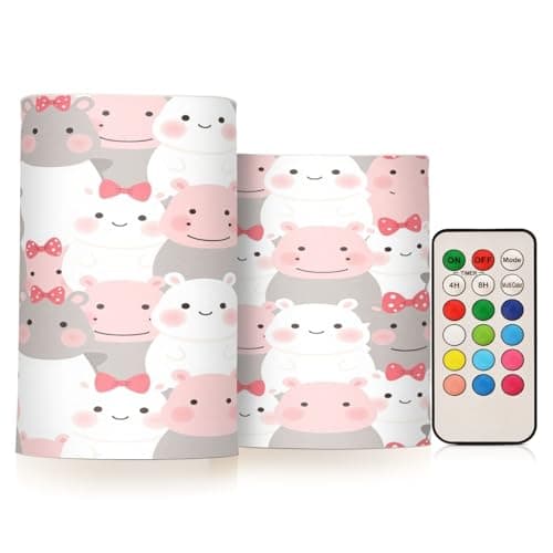Image of famyily Cute Hippo Animals Lover Flameless Candle with Remote Control Candles Electronic Lights Flickering Remote Control for Party Battery Operated Pillar 2-Piecing Set