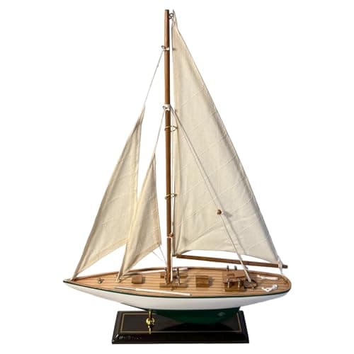 Image of Thorness Detailed 35cm Long Wooden Model J Class Sailing Yacht | Americas Cup Racing Yacht | Nautical Ornament | sail Boat Model | Fully Assembled Model Boat kit
