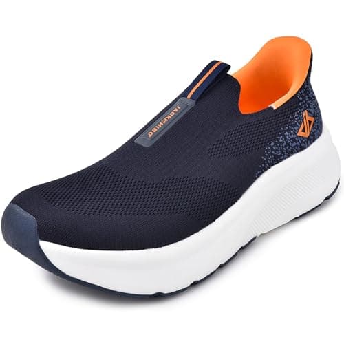 Image of JACKSHIBO Mens Slip in Free up Hands Shoes Wide Toe Box Arch Support Fashion Trainers Orthopedic Walking Sneakers Cushioned Thick Zero Drop Sole Metatarsal Pads Blue Size 8