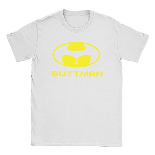 Image of Buttman Mens T-Shirt Small White Funny Joke Batman Parody Rude Gift for Dad