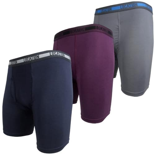 Image of Mens Location Boxers 3 Pack Sports Longer Leg Trunks Boxer Shorts Adults Underwear Grey Burgundy Navy (Contender 2, 3XL)