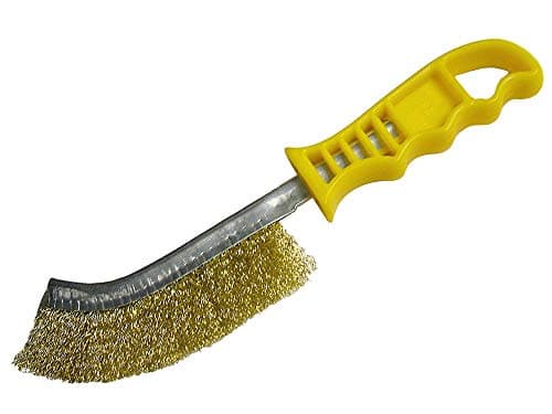 Image of Faithfull FAIWBHANDB Brass Crimped Wire Scratch Brush Yellow Handle. 25cm Long