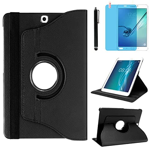 Image of Case for Samsung Galaxy Tab S2 9.7 inch (SM-T810 T813 T815 T817 T818 T819), 360 Degree Rotating Stand Case Smart Protective Cover, Bonus Stylus Pen,Screen Film (Black)