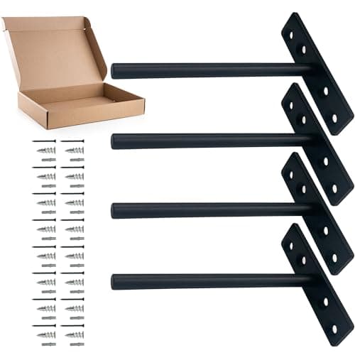Image of Heavy Duty Floating Shelf Bracket - Invisible Hidden Shelf Supports for Concealed Wood Shelves - Solid Steel Wall Mounted Black Shelf Bracket for Drywall & Concrete Wall (150 mm / 6 Inches, Pack of 4)
