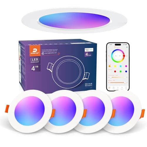 Image of DUSKTEC RGB Downlights Alexa, Smart Colour Changing Spot Lights Ceiling 10W, 100mm Cut Out, LED Spotlights Mains, Warm White to Cool White Dimmable Ceiling Recessed Lights Bluetooth APP Control