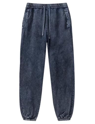 Image of Arssm Mens Acid Wash Athletic Sweatpants Elastic Waist Joggers Drawstring Jogger Pants Workout Long Pants, Navy, Medium