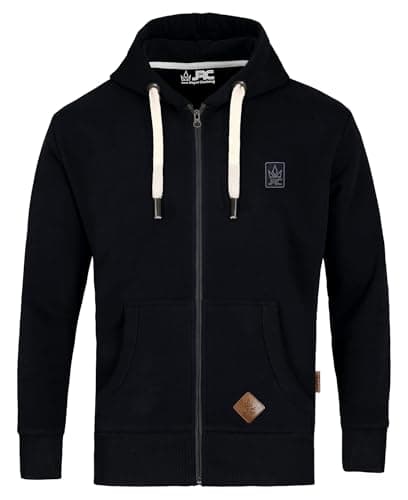 Image of JRC Just Royal Clothing Mens Zipped Fleece Hoodies, Lightweight Casual Zip Up Hooded Sweatshirt Tops with Pockets for Gym & Running (Black, XXXL)