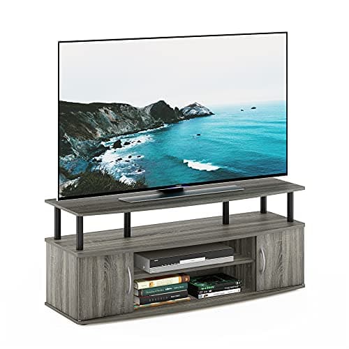 Image of Furinno JAYA TV Stand, Entertainment Center, TV Console, for TV up to 55 Inch, with 2 Doors and Cable Management Holes, for Living Room, Bedroom, French Oak