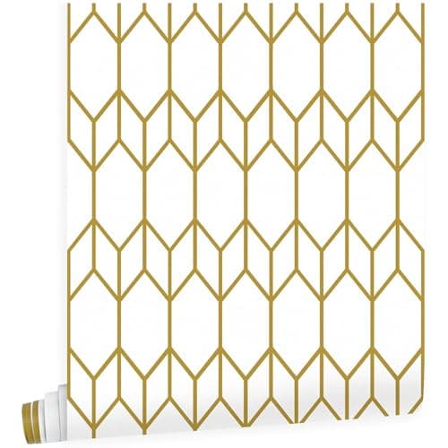 Image of ConCus-T Gold Stripes Wallpaper Textured Geometric Contact Paper Self Adhesive Vinyl for Bathroom Living Room Bedroom Kitchen Wall Cabinets, 44.5 x 300CM