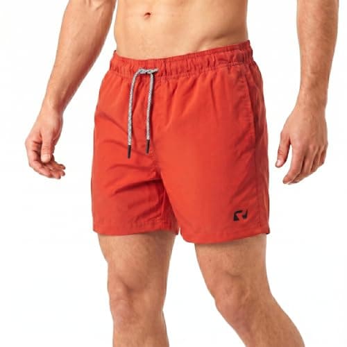 Image of RIPT Men’s Quick Dry Swim Shorts with Mesh Lining Drawstring Waist UV50 Sun Protection Beach & Swimming Trunks (Red, S)