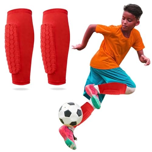 Image of Football Shin Pads Boys, Shin Guard Sleeves Featuring Collision Avoidance Breathable Lightweight Character, Suitable for Protecting the Calves of Boys and Girls (Red, S)