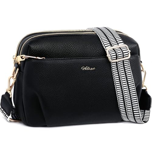 Image of HILAEX Anti-Theft Crossbody Bags for Women with RFID Blocking, Cross Body Bag Women 4 Zip Compartments, PU Leather Shoulder Handbag with Adjustable Wide Strap Black