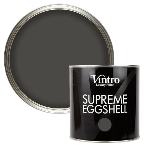 Image of Vintro Paint | Eggshell Paint | for Walls | Wood | Trim | Satin Furniture Paint | Interior & Exterior Use. (Dark Grey - Midnight, 2.5 Litres)