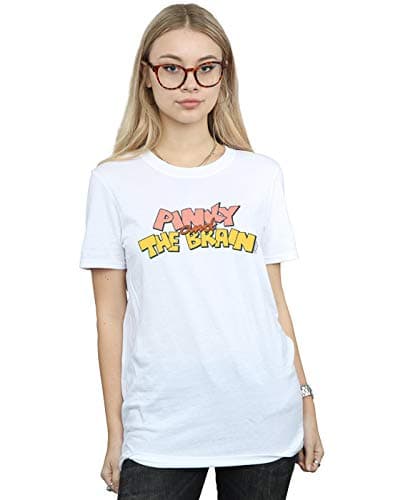 Image of Absolute Cult Animaniacs Women's Pinky and The Brain Logo Boyfriend Fit T-Shirt White Small
