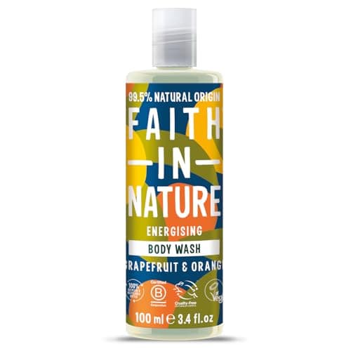 Image of Faith In Nature 100ml Travel Size Grapefruit & Orange Body Wash, Energising Shower Gel, Vegan & Cruelty Free, No SLS or Parabens