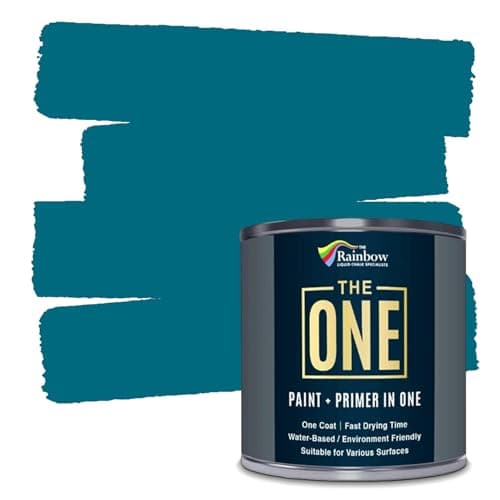 Image of THE ONE All-In-One Paint & Primer - Teal Satin, 250 ml | Multi-Surface 1 Coat Formula | Easy Indoor & Outdoor Decorating for Home & Garden Walls, Floors & Furniture | Durable, Water-Based & Low VOC