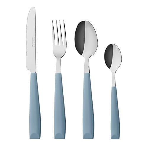Image of EXZACT Cutlery Set Coloured 16PCS - Stainless Steel with Plastic Wide Handles – Comfortable to Hold - 4 x Forks, 4 x Dinner Knives, 4 x Dinner Spoons, 4 x Teaspoons – Service for 4 (Light Blue x 16)