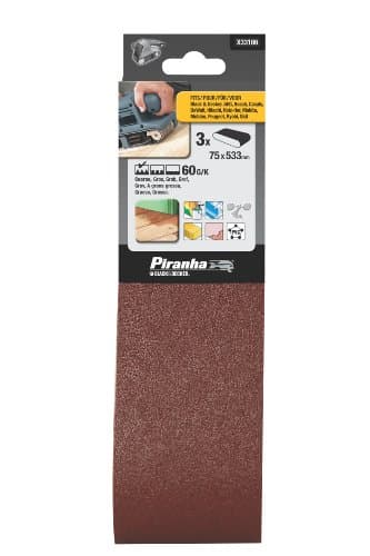 Image of Piranha Sanding Belt Grit 60 (75 x 533 mm, Coarse Grit, Black+Decker) Pack of 3, X33186