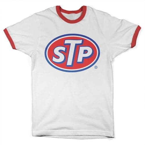 Image of STP Officially Licensed Classic Logo Ringer Mens T-Shirt (White-Red), Small