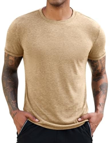 Image of Lonya Men's t-Shirts Crew Neck Short Sleeve Soft Tops Fashion Tshirt Casual Breathable Sports Business Classic Fit Tee Shirt Khaki,L