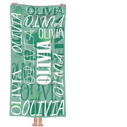 Image of MJARTORIA Personalised Beach Towels with Text, Beach Towel for Adults, Sand-free, Quick-drying, and Lightweight 120/150/180cm Bath Towel for Swimming Summer Vacation Travel (Green)