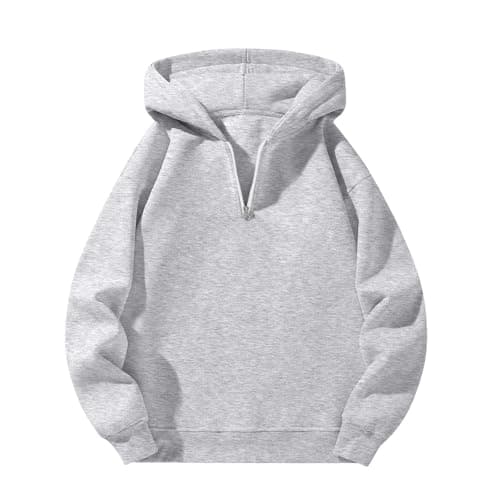 Image of Kids Half Zip Hoodie Boys Girls Hooded Sweatshirt Long Sleeve Casual Trendy Pullover Unisex Soft Comfortable Jumper Cute Lightweight Comfy School Sport Clothes (Grey, 13-14 Years)