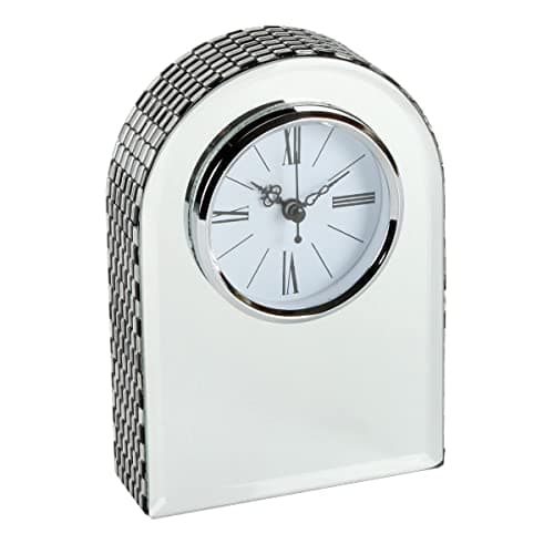 Image of Widdop Arched Mirror Glass Mantel Clock Roman Numerals Table Decor Ornament Gift