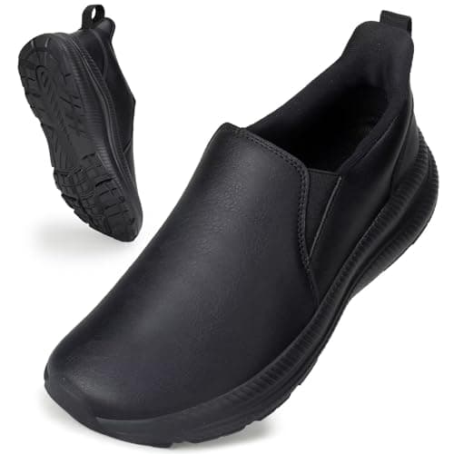 Image of ZOVE Wide Fit Shoes Womens Wide Toe Box Slip On Leather Nursing Shoes Ultra Light Extra Wide Fit Walking Sneakers Non-Slip Nurse Sneakers 88166 Full Black 40