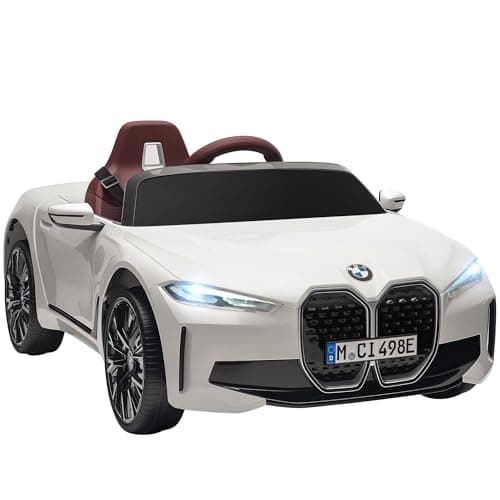 Image of HOMCOM BMW i4 Licensed 12V Electric Car for Kids, Kids Electric Ride-on with Remote Control, Suspension Wheels, Music, Horn, Lights, MP3 Slot, Portable Battery, for Ages 3-6 Years - White