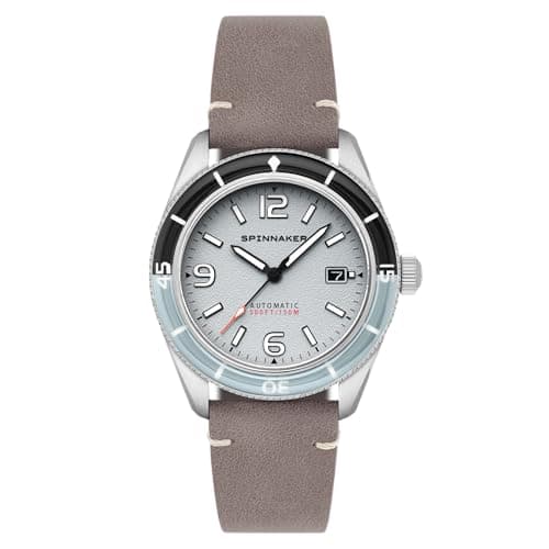 Image of Spinnaker Men's 43mm Fleuss Automatic Ash Grey Watch with Leather Strap SP-5055-0H