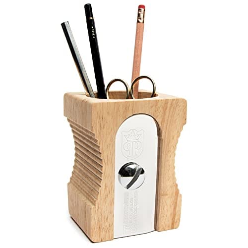 Image of Suck UK Pen Holder For Desk | Stationary Organiser | Wooden Pen Pot | Novelty Pencil Sharpener | Desk Tidy | Office Accessories | Desk Accessories For Men | Wooden Pencil Pot | Teacher Gifts | Light