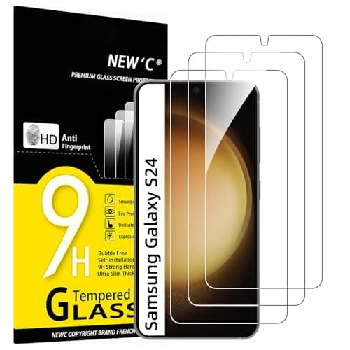 Image of New'C Pack of 3 for Samsung Galaxy S24 5G for Tempered Glass, Scratch-Free, 9H Hardness, HD Screen Protector, 0.33 mm Ultra Clear, Ultra Resistant