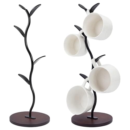 Image of INTERWARM 2Pcs Mug Holder Stand, Iron Countertop Mug Tree,15x40.6cm Tree Rack for Counter Cafe Accessories, Breakroom Decor & Kitchen Organizer Storage Stand,(Black)