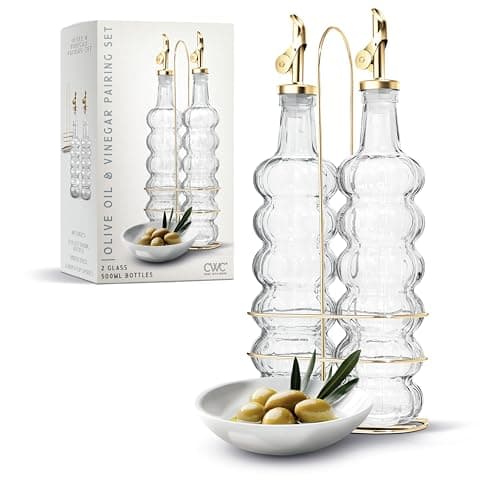 Image of COOK WITH COLOR Glass Olive Oil Dispenser - 2 Pack, 17 oz | Cruet Bottle | Elegant Carafe Decanter with Spout for Kitchen | Suitable for Vinegar, Coffee Syrups & Other Liquids
