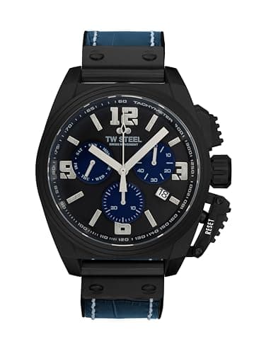 Image of TW Steel Swiss Canteen Mens 46mm Quartz Chronograph Watch with Blue Leather Strap