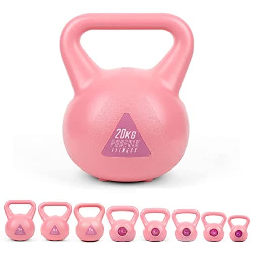 Image of Phoenix Fitness Vinyl Kettlebell - Heavy Weight Kettle Bell for Home Gym Workout Equipment Strength Fitness Pilates Weight Training - Pink 20kg