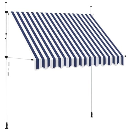 Image of vidaXL Manual Retractable Awning, 250 cm, Polyester Fabric with PU Coating, Steel Frame, Blue and White Stripes, for Terrace, Balcony, Window, Garden