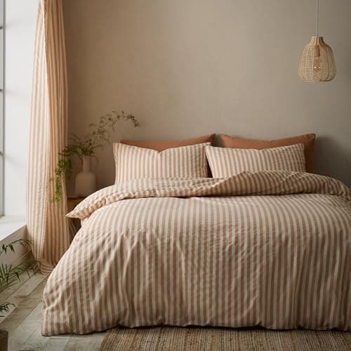 Image of Pineapple Elephant Cotton Rich Woven Stripe Double Duvet Cover Set with Pillowcases Clay