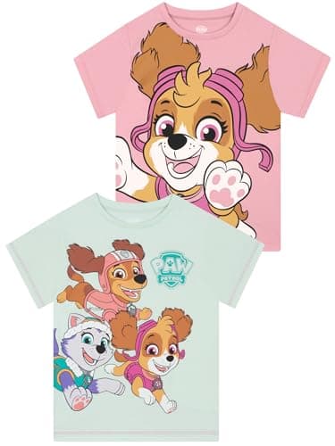 Image of Paw Patrol Girls Tshirt 2 Pack, Girls’ T-Shirts for Summer, Pack of 2 T-Shirt, Cotton Kids Clothes, Pink 4-5 Years