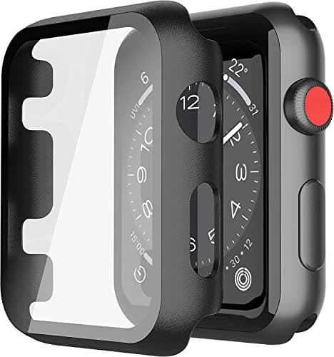 Image of Piuellia Black Hard Case Compatible with Apple Watch Series 3 Series 2 38mm with Screen Protector, Ultra-Thin Overall Protective Cover for iWatch [2 Pack]