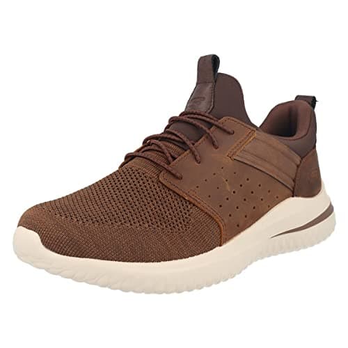 Image of Skechers Men's DELSON 3.0 CICADA Sneaker, Dark Brown Knitted Mesh W/Leather, 11 UK