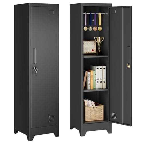 Image of Dripex Metal Cabinet with Hanging Rail Lockable Steel Filing Cabinet Multi-purpose Storage Cabinet Steel Locker for School Home Office Garage 150 x 38 x 38 cm (Black)